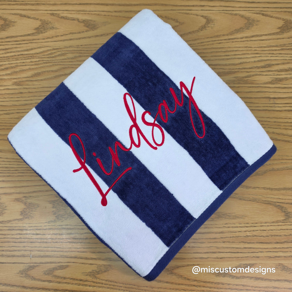 Custom beach towel with embroidered name