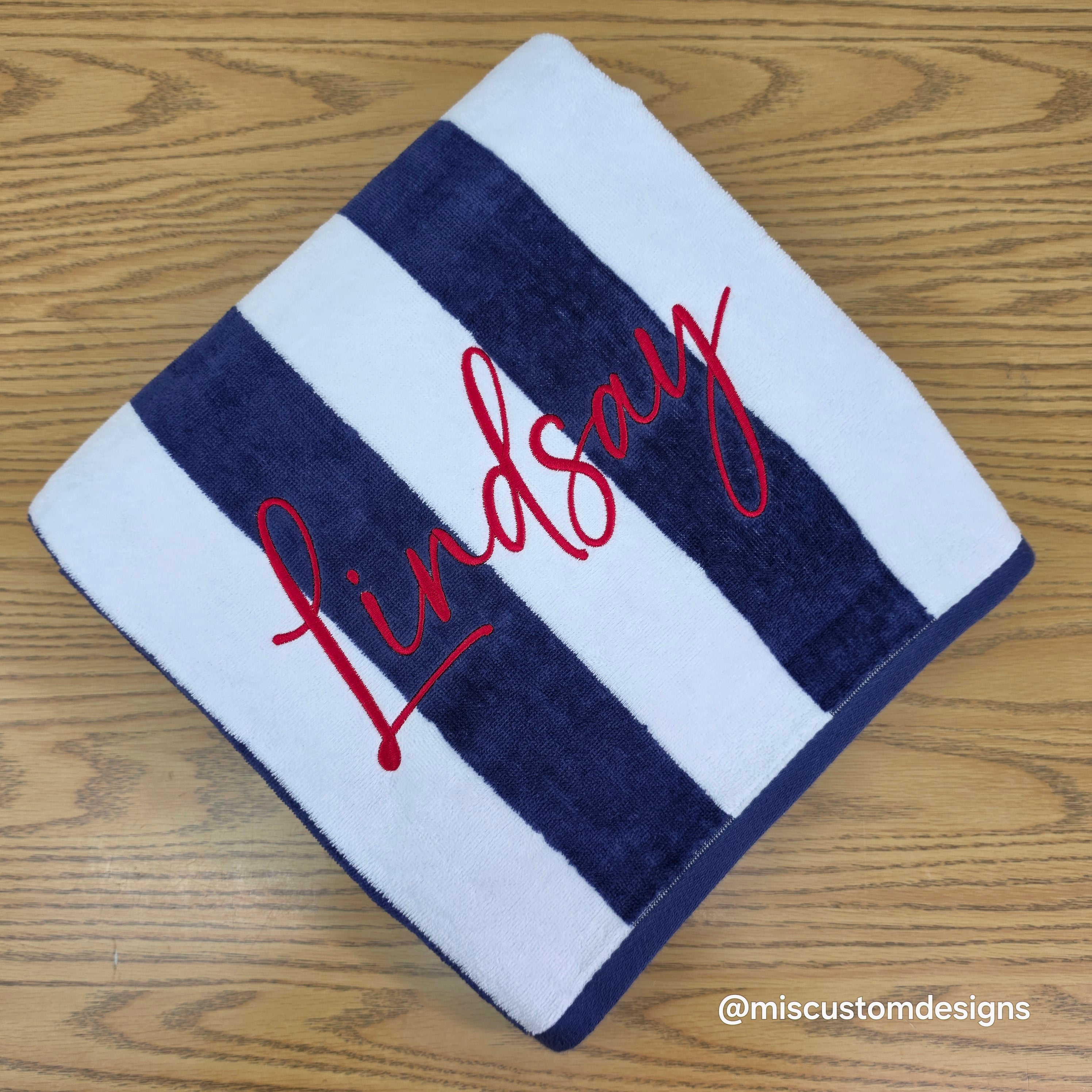 Custom beach towel with embroidered name