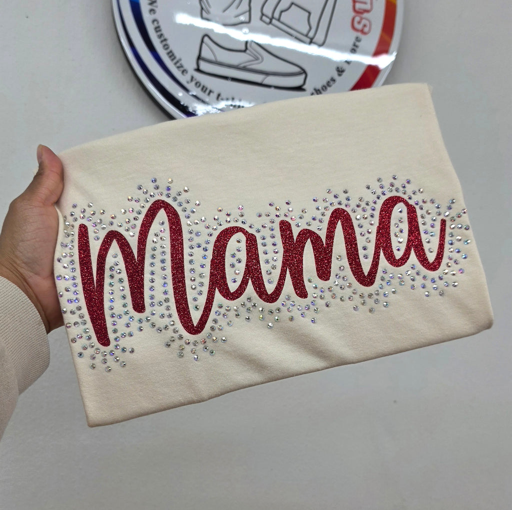 Custom Mama Glitter & Rhinestone Tee